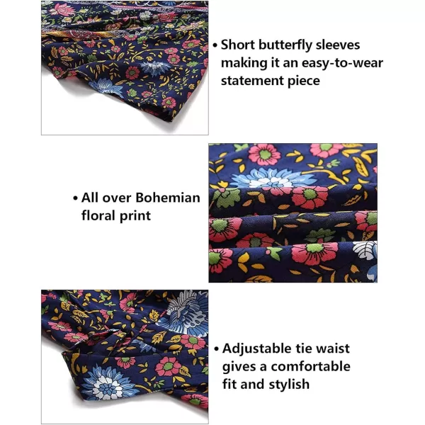 imageZESICA Womens 2023 Summer Wrap V Neck Bohemian Floral Print Ruffle Swing A Line Beach Mini DressOceanablue