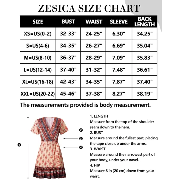imageZESICA Womens 2023 Summer Wrap V Neck Bohemian Floral Print Ruffle Swing A Line Beach Mini DressOrange
