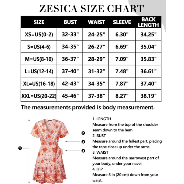 imageZESICA Womens 2023 Summer Wrap V Neck Bohemian Floral Print Ruffle Swing A Line Beach Mini DressPeach