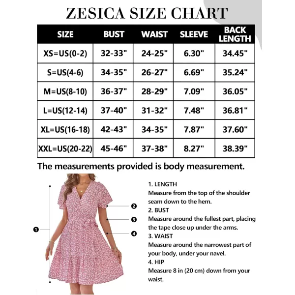 imageZESICA Womens 2023 Summer Wrap V Neck Bohemian Floral Print Ruffle Swing A Line Beach Mini DressPink