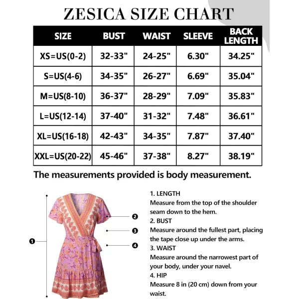 imageZESICA Womens 2023 Summer Wrap V Neck Bohemian Floral Print Ruffle Swing A Line Beach Mini DressPinkpurple