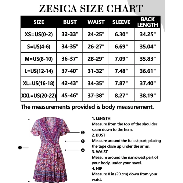 imageZESICA Womens 2023 Summer Wrap V Neck Bohemian Floral Print Ruffle Swing A Line Beach Mini DressPurple