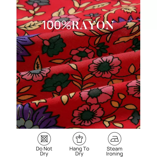imageZESICA Womens 2023 Summer Wrap V Neck Bohemian Floral Print Ruffle Swing A Line Beach Mini DressRed