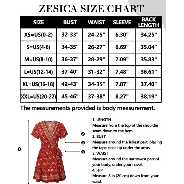imageZESICA Womens 2023 Summer Wrap V Neck Bohemian Floral Print Ruffle Swing A Line Beach Mini DressRed2