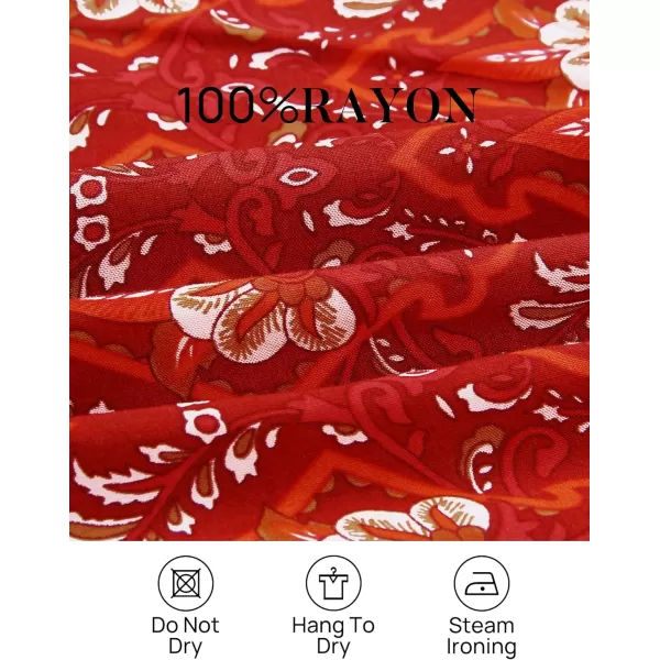 imageZESICA Womens 2023 Summer Wrap V Neck Bohemian Floral Print Ruffle Swing A Line Beach Mini DressRed2