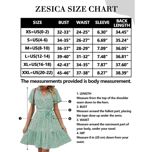 imageZESICA Womens 2023 Summer Wrap V Neck Bohemian Floral Print Ruffle Swing A Line Beach Mini DressSage