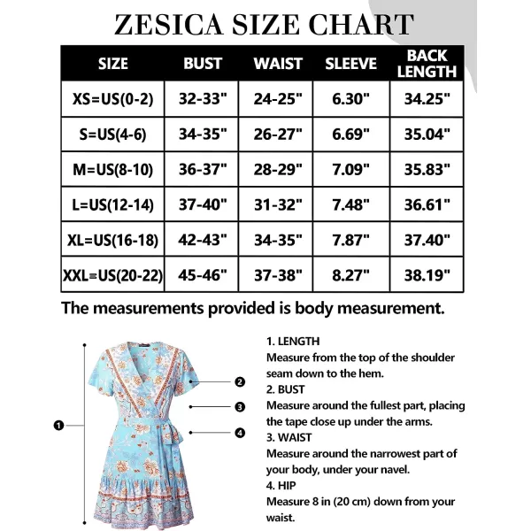 imageZESICA Womens 2023 Summer Wrap V Neck Bohemian Floral Print Ruffle Swing A Line Beach Mini DressSkyblue