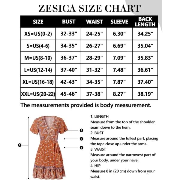 imageZESICA Womens 2023 Summer Wrap V Neck Bohemian Floral Print Ruffle Swing A Line Beach Mini DressTangerine