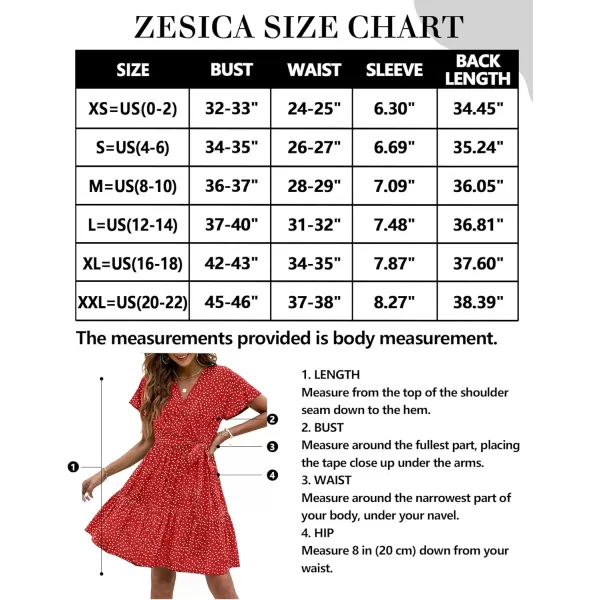 imageZESICA Womens 2023 Summer Wrap V Neck Bohemian Floral Print Ruffle Swing A Line Beach Mini DressTomato
