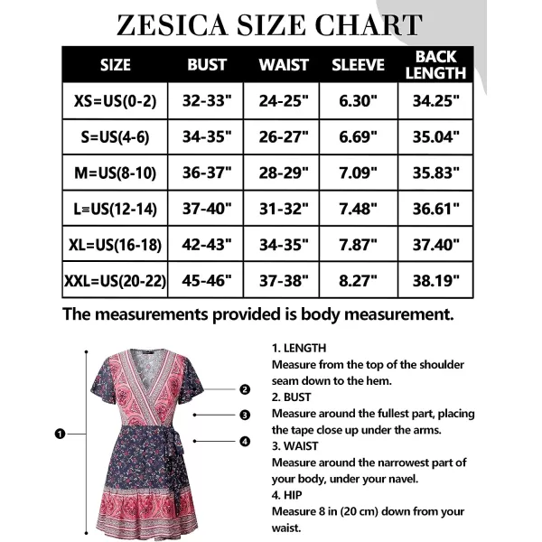 imageZESICA Womens 2023 Summer Wrap V Neck Bohemian Floral Print Ruffle Swing A Line Beach Mini DressTwilightblue