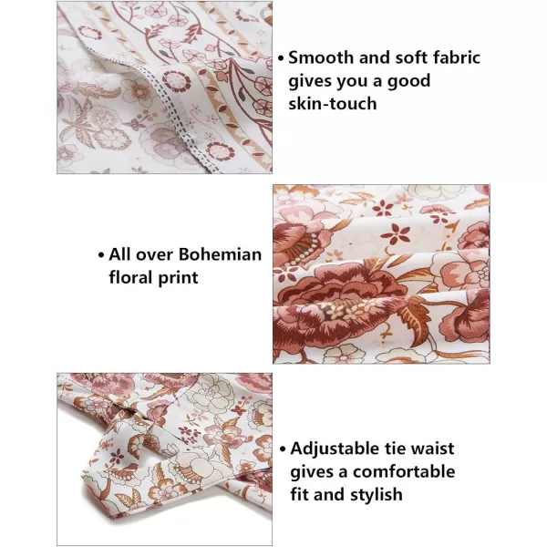 imageZESICA Womens 2023 Summer Wrap V Neck Bohemian Floral Print Ruffle Swing A Line Beach Mini DressWhite