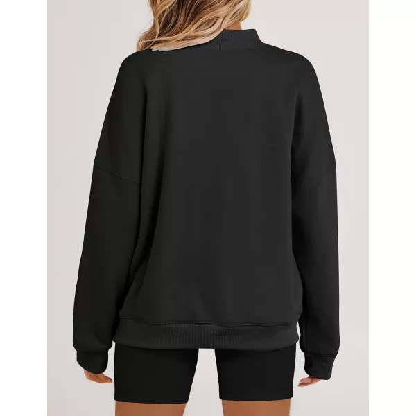 imageZESICA Womens 2023 Sweatshirts Casual Long Sleeve Mock Neck Y2K Fleece Loose Pullover Sweatshirt Tops with PocketsBlack