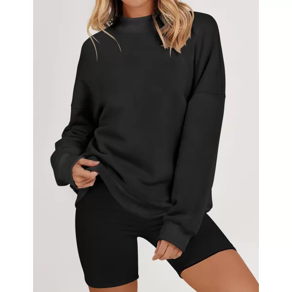 imageZESICA Womens 2023 Sweatshirts Casual Long Sleeve Mock Neck Y2K Fleece Loose Pullover Sweatshirt Tops with PocketsBlack