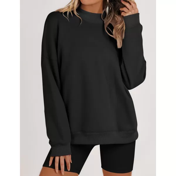 imageZESICA Womens 2023 Sweatshirts Casual Long Sleeve Mock Neck Y2K Fleece Loose Pullover Sweatshirt Tops with PocketsBlack