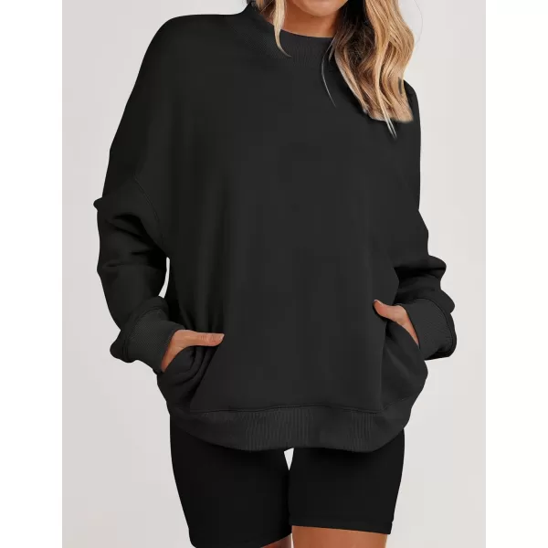 imageZESICA Womens 2023 Sweatshirts Casual Long Sleeve Mock Neck Y2K Fleece Loose Pullover Sweatshirt Tops with PocketsBlack