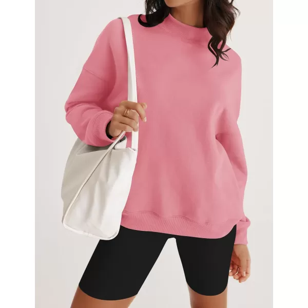 imageZESICA Womens 2023 Sweatshirts Casual Long Sleeve Mock Neck Y2K Fleece Loose Pullover Sweatshirt Tops with PocketsBlush