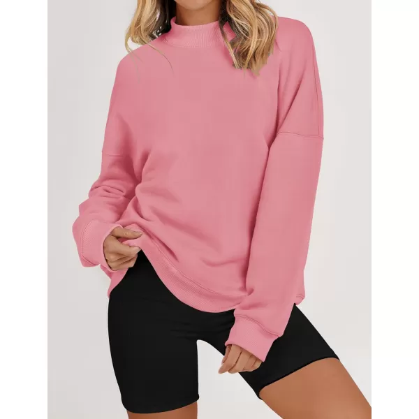 imageZESICA Womens 2023 Sweatshirts Casual Long Sleeve Mock Neck Y2K Fleece Loose Pullover Sweatshirt Tops with PocketsBlush