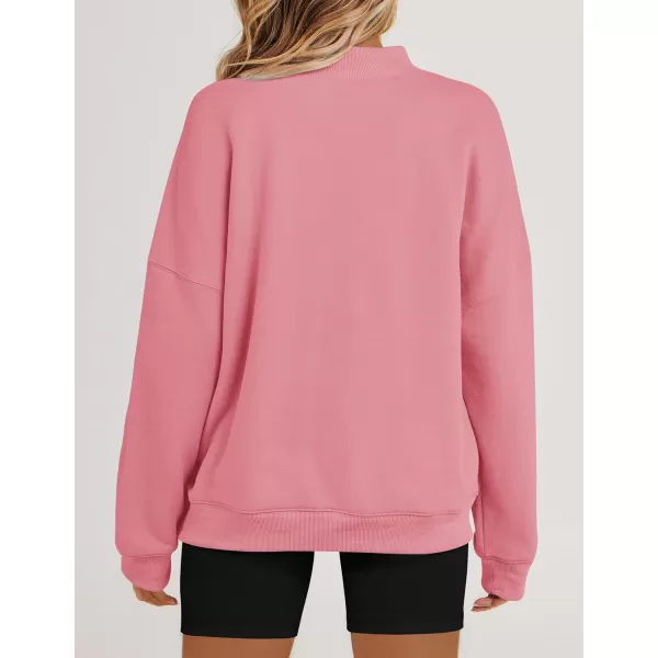 imageZESICA Womens 2023 Sweatshirts Casual Long Sleeve Mock Neck Y2K Fleece Loose Pullover Sweatshirt Tops with PocketsBlush