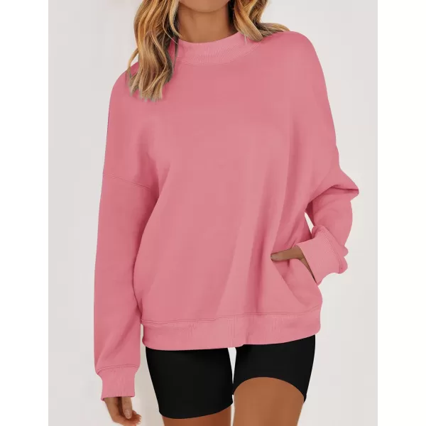imageZESICA Womens 2023 Sweatshirts Casual Long Sleeve Mock Neck Y2K Fleece Loose Pullover Sweatshirt Tops with PocketsBlush