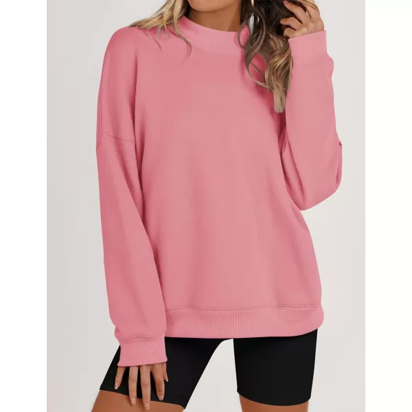 imageZESICA Womens 2023 Sweatshirts Casual Long Sleeve Mock Neck Y2K Fleece Loose Pullover Sweatshirt Tops with PocketsBlush