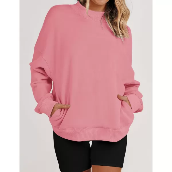 imageZESICA Womens 2023 Sweatshirts Casual Long Sleeve Mock Neck Y2K Fleece Loose Pullover Sweatshirt Tops with PocketsBlush