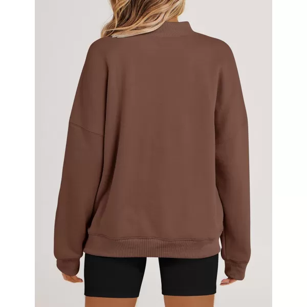 imageZESICA Womens 2023 Sweatshirts Casual Long Sleeve Mock Neck Y2K Fleece Loose Pullover Sweatshirt Tops with PocketsBrown