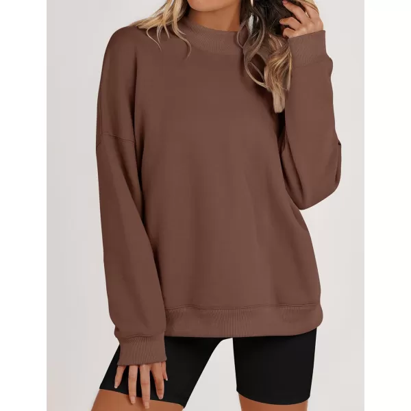 imageZESICA Womens 2023 Sweatshirts Casual Long Sleeve Mock Neck Y2K Fleece Loose Pullover Sweatshirt Tops with PocketsBrown