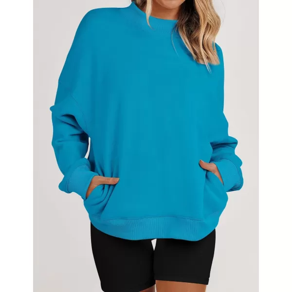 imageZESICA Womens 2023 Sweatshirts Casual Long Sleeve Mock Neck Y2K Fleece Loose Pullover Sweatshirt Tops with PocketsCobalt