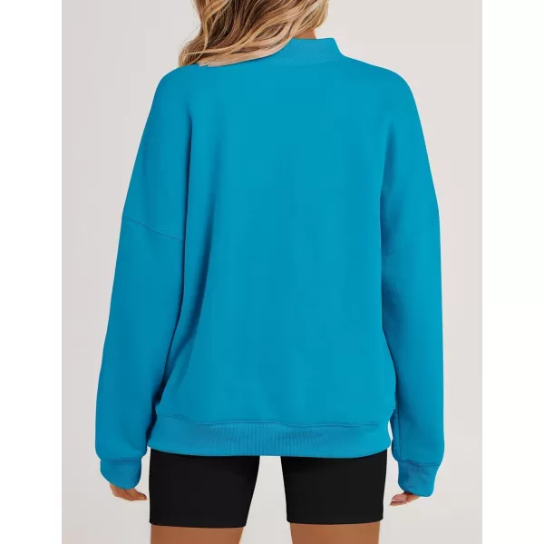 imageZESICA Womens 2023 Sweatshirts Casual Long Sleeve Mock Neck Y2K Fleece Loose Pullover Sweatshirt Tops with PocketsCobalt
