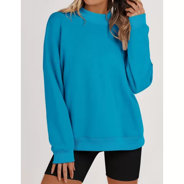 imageZESICA Womens 2023 Sweatshirts Casual Long Sleeve Mock Neck Y2K Fleece Loose Pullover Sweatshirt Tops with PocketsCobalt