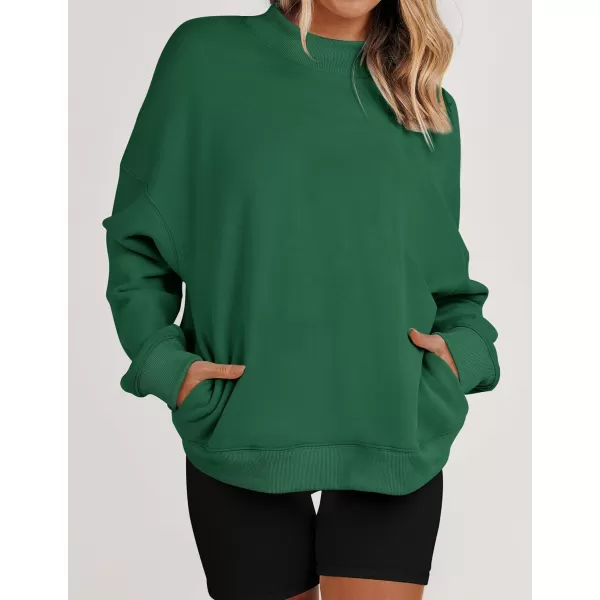 imageZESICA Womens 2023 Sweatshirts Casual Long Sleeve Mock Neck Y2K Fleece Loose Pullover Sweatshirt Tops with PocketsEmerald