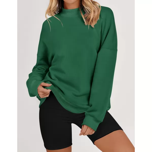 imageZESICA Womens 2023 Sweatshirts Casual Long Sleeve Mock Neck Y2K Fleece Loose Pullover Sweatshirt Tops with PocketsEmerald