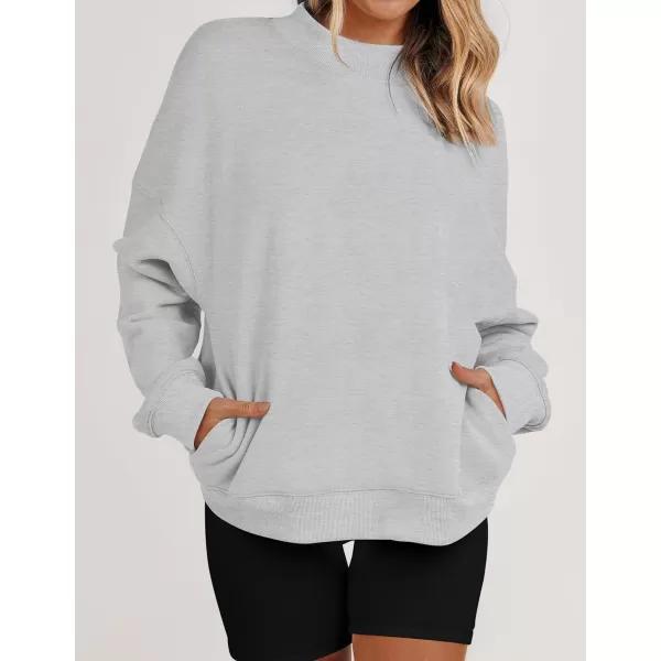 imageZESICA Womens 2023 Sweatshirts Casual Long Sleeve Mock Neck Y2K Fleece Loose Pullover Sweatshirt Tops with PocketsGrey