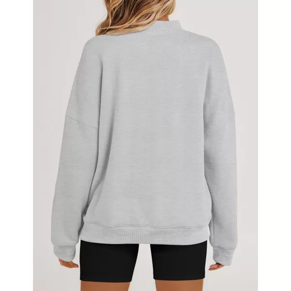 imageZESICA Womens 2023 Sweatshirts Casual Long Sleeve Mock Neck Y2K Fleece Loose Pullover Sweatshirt Tops with PocketsGrey