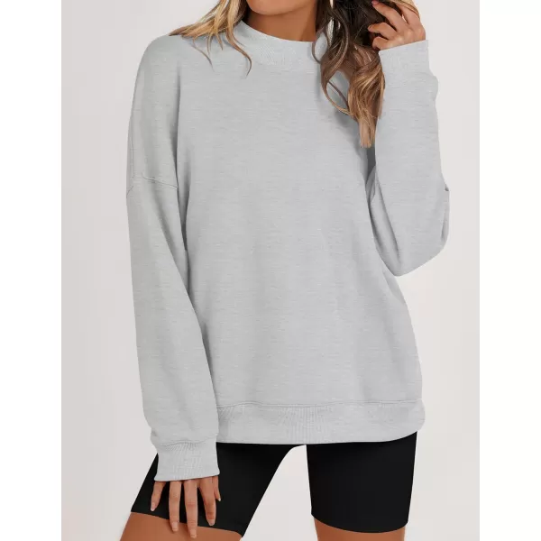 imageZESICA Womens 2023 Sweatshirts Casual Long Sleeve Mock Neck Y2K Fleece Loose Pullover Sweatshirt Tops with PocketsGrey
