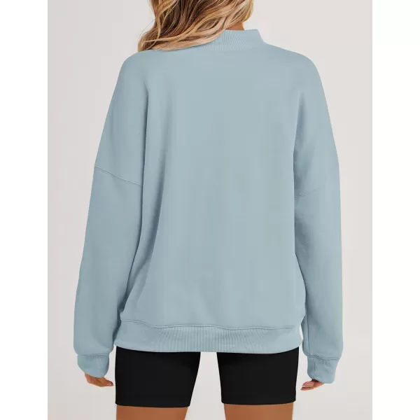 imageZESICA Womens 2023 Sweatshirts Casual Long Sleeve Mock Neck Y2K Fleece Loose Pullover Sweatshirt Tops with PocketsHazeblue