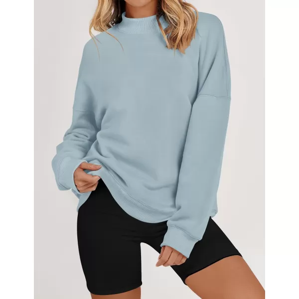 imageZESICA Womens 2023 Sweatshirts Casual Long Sleeve Mock Neck Y2K Fleece Loose Pullover Sweatshirt Tops with PocketsHazeblue