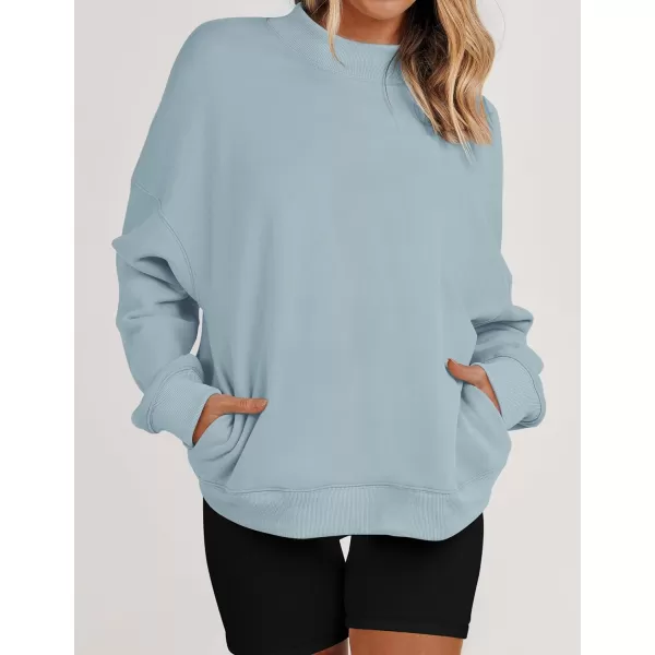 imageZESICA Womens 2023 Sweatshirts Casual Long Sleeve Mock Neck Y2K Fleece Loose Pullover Sweatshirt Tops with PocketsHazeblue