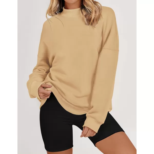 imageZESICA Womens 2023 Sweatshirts Casual Long Sleeve Mock Neck Y2K Fleece Loose Pullover Sweatshirt Tops with PocketsKhaki