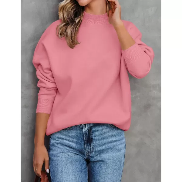 imageZESICA Womens 2023 Sweatshirts Casual Long Sleeve Mock Neck Y2K Fleece Loose Pullover Sweatshirt Tops with PocketsPink