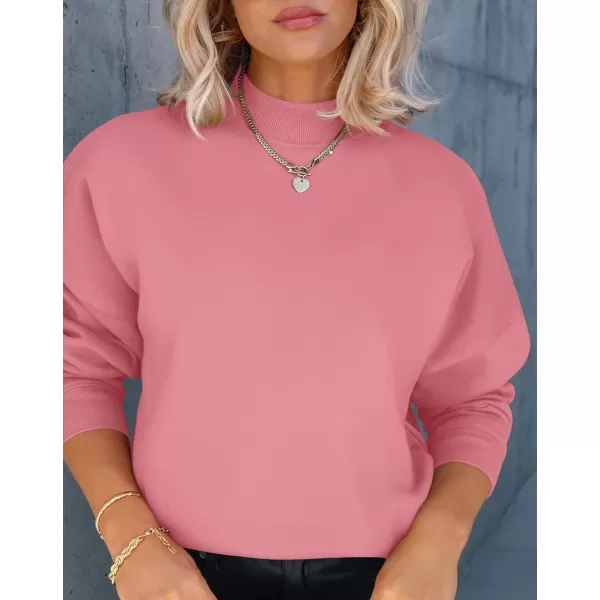 imageZESICA Womens 2023 Sweatshirts Casual Long Sleeve Mock Neck Y2K Fleece Loose Pullover Sweatshirt Tops with PocketsPink