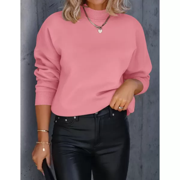 imageZESICA Womens 2023 Sweatshirts Casual Long Sleeve Mock Neck Y2K Fleece Loose Pullover Sweatshirt Tops with PocketsPink