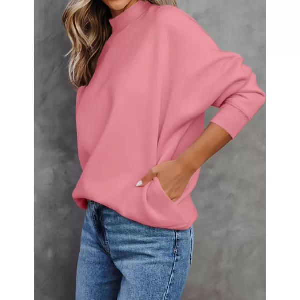 imageZESICA Womens 2023 Sweatshirts Casual Long Sleeve Mock Neck Y2K Fleece Loose Pullover Sweatshirt Tops with PocketsPink
