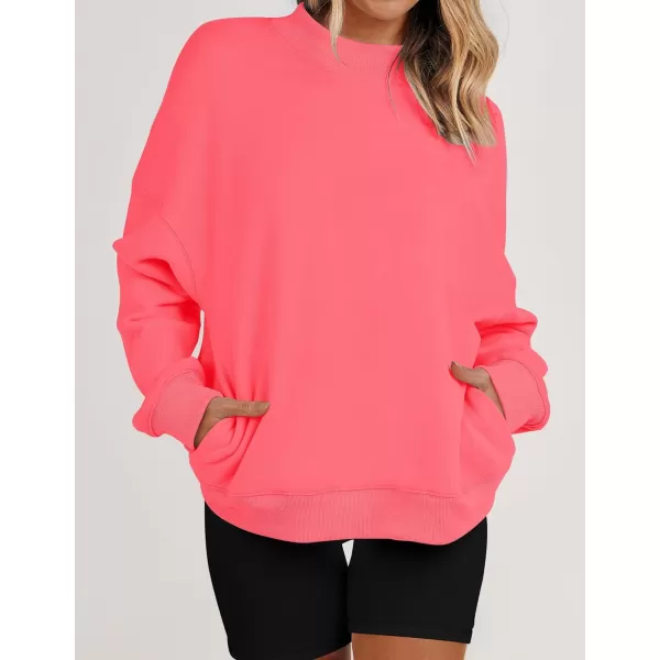 imageZESICA Womens 2023 Sweatshirts Casual Long Sleeve Mock Neck Y2K Fleece Loose Pullover Sweatshirt Tops with PocketsWatermelon