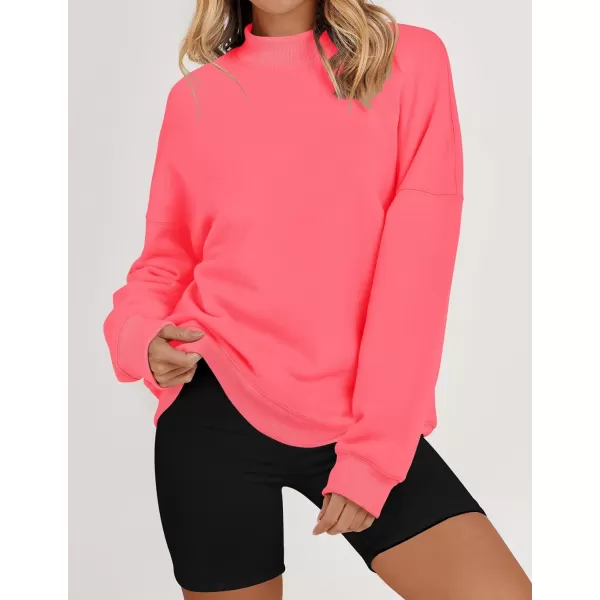 imageZESICA Womens 2023 Sweatshirts Casual Long Sleeve Mock Neck Y2K Fleece Loose Pullover Sweatshirt Tops with PocketsWatermelon
