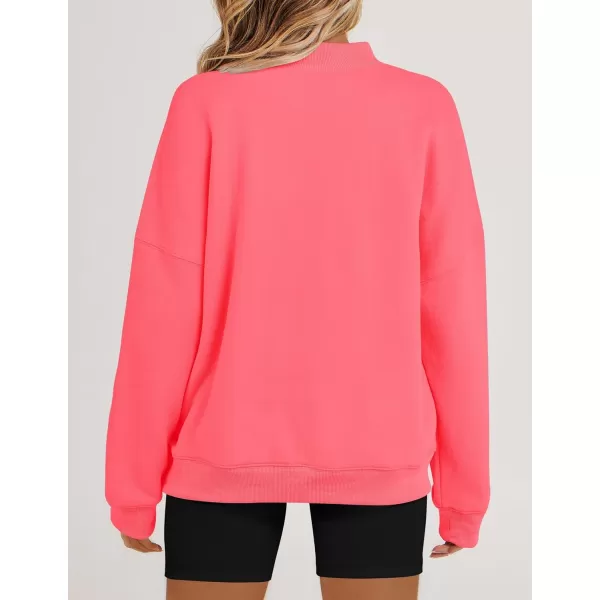 imageZESICA Womens 2023 Sweatshirts Casual Long Sleeve Mock Neck Y2K Fleece Loose Pullover Sweatshirt Tops with PocketsWatermelon