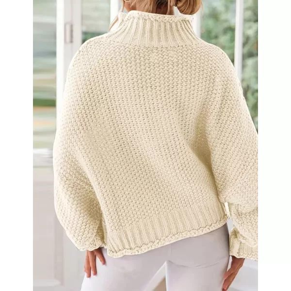 imageZESICA Womens 2023 Turtleneck Batwing Sleeve Loose Oversized Chunky Knitted Pullover Sweater Jumper TopsApricot