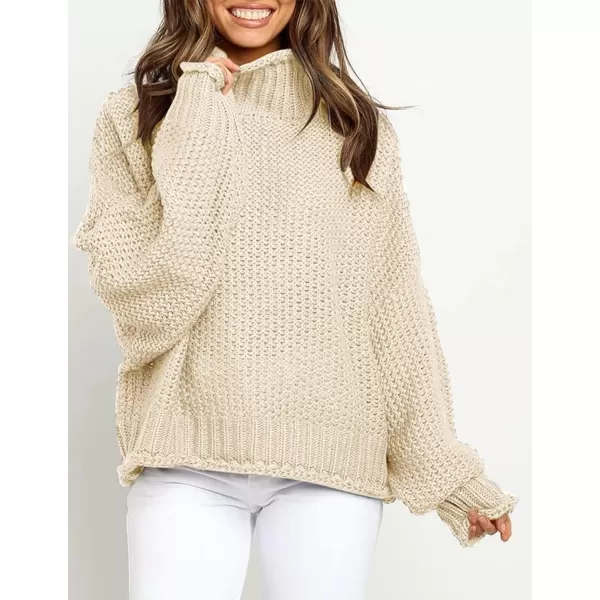 imageZESICA Womens 2023 Turtleneck Batwing Sleeve Loose Oversized Chunky Knitted Pullover Sweater Jumper TopsApricot