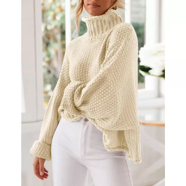 imageZESICA Womens 2023 Turtleneck Batwing Sleeve Loose Oversized Chunky Knitted Pullover Sweater Jumper TopsApricot