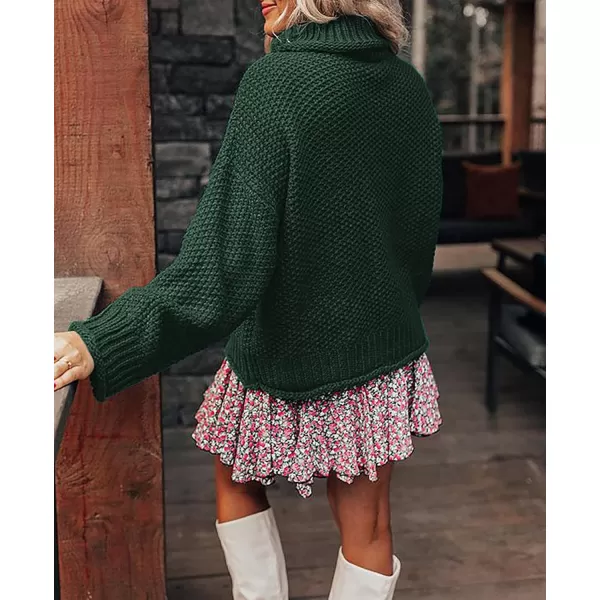 imageZESICA Womens 2023 Turtleneck Batwing Sleeve Loose Oversized Chunky Knitted Pullover Sweater Jumper TopsArmygreen